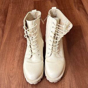 Sam Edelman Cream Lace-Up Combat Boots